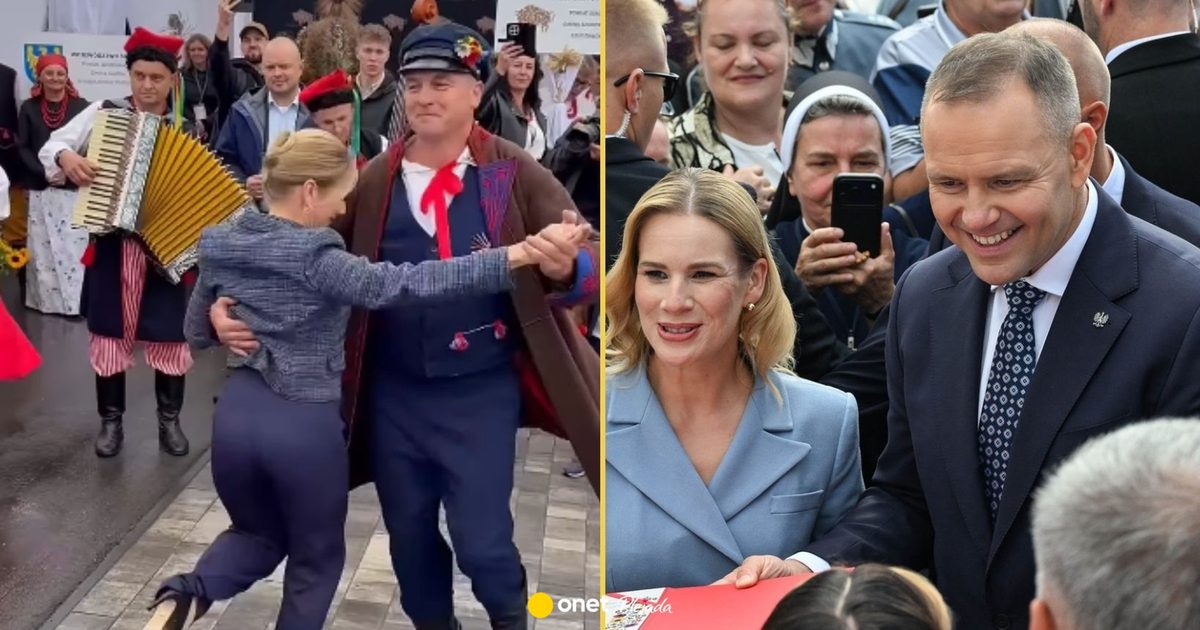 Karol i Marta Nawroccy na Dożynkach Prezydenckich. Pierwsza dama została porwana do tańca