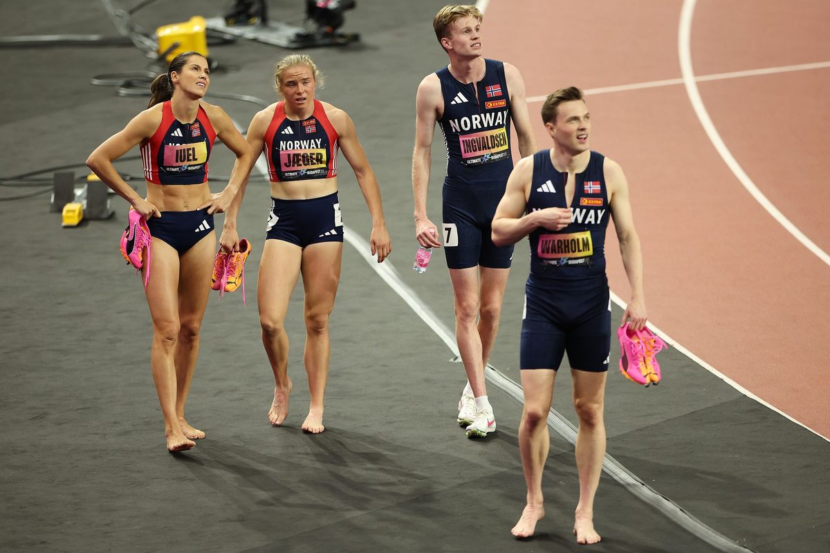 Norges miks-stafettlag på 400 meter på 5. plass i Amalie Iuels avskjedsløp