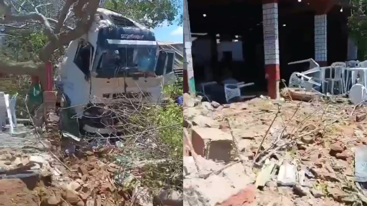 Imagens mostram carreta ivadindo restaurante às margens da BR-110, em Monteiro, na Paraíba