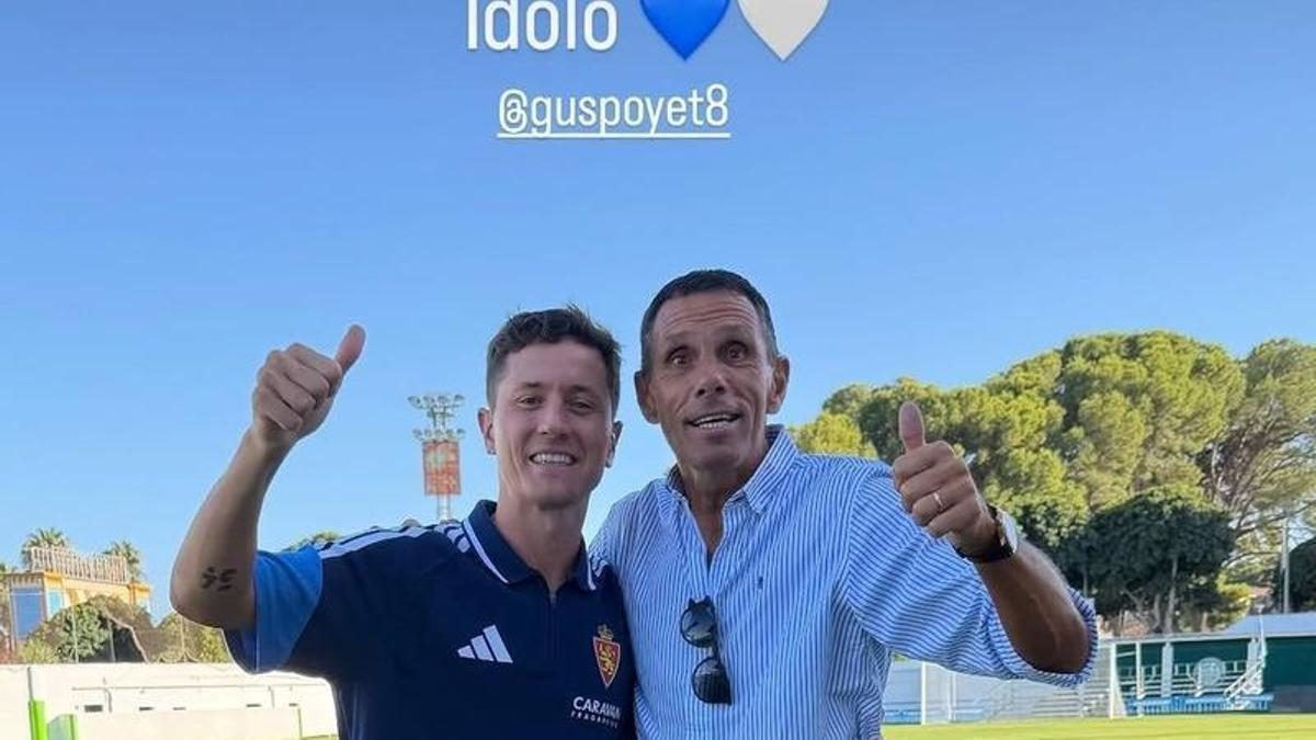Poyet acompañó al Real Zaragoza en Torremolinos y Ander inmortalizó el momento: "ídolo"