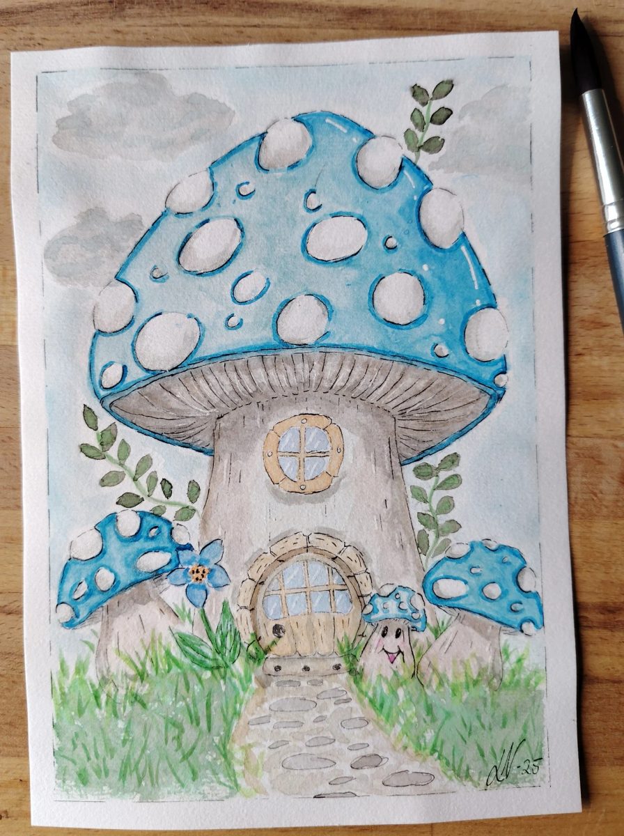 A little throwback to this blue mushroom cottage from last year (-25). 🎨 I really enjoyed playing with the bright blue…