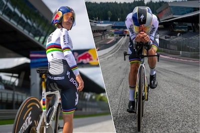 Haalt hij zondag ook een topsnelheid? Red Bull deelt unieke beelden van Remco Evenepoel die tijdritfiets test op F1-cir…