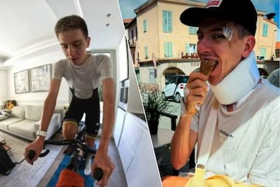 KIJK. “Sleutelbeen? Sterk. Hoofd? Sterk. Hartslag? Hoog”: Tadej Pogacar zit alweer op de rollen na crash en deelt beeld…
