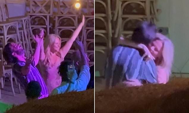 Emily Atack gets the party started at her Spanish wedding as she grabs the mic and kisses husband Alistair Garner durin…